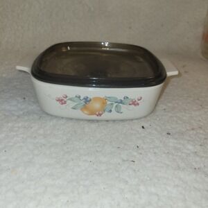 Vintage Corning Ware Casserole Dish Fruit Pattern w Glass Lid P-1-B